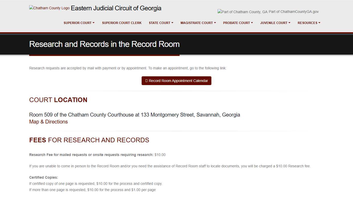 Chatham County, GA - Court System - Research and Records in the Record Room